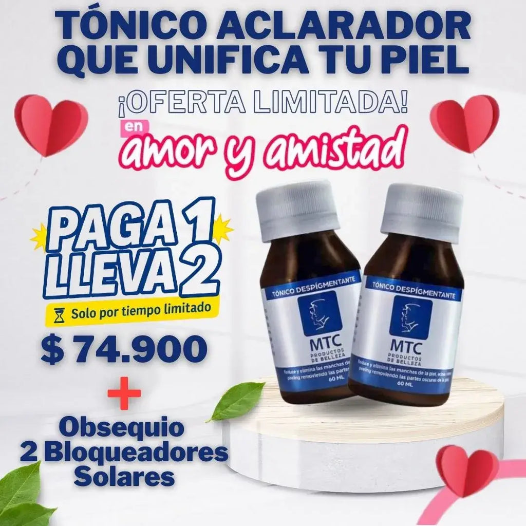 2X1 Tónico despigmentante MTC 100% efectivo + Obsequio Gratis 2 Bloqueador